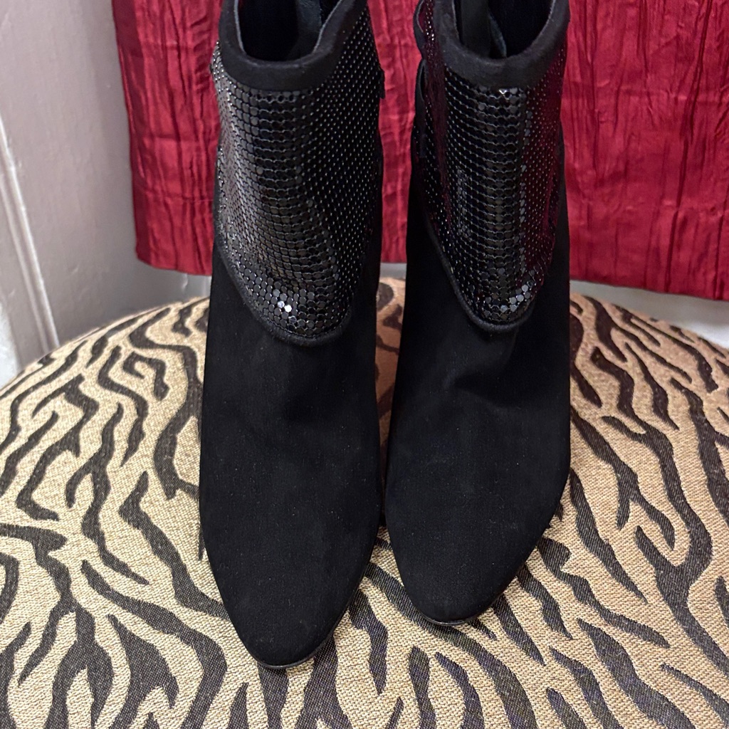 Manolo Blahnik Black Sequin Ankle Boots
